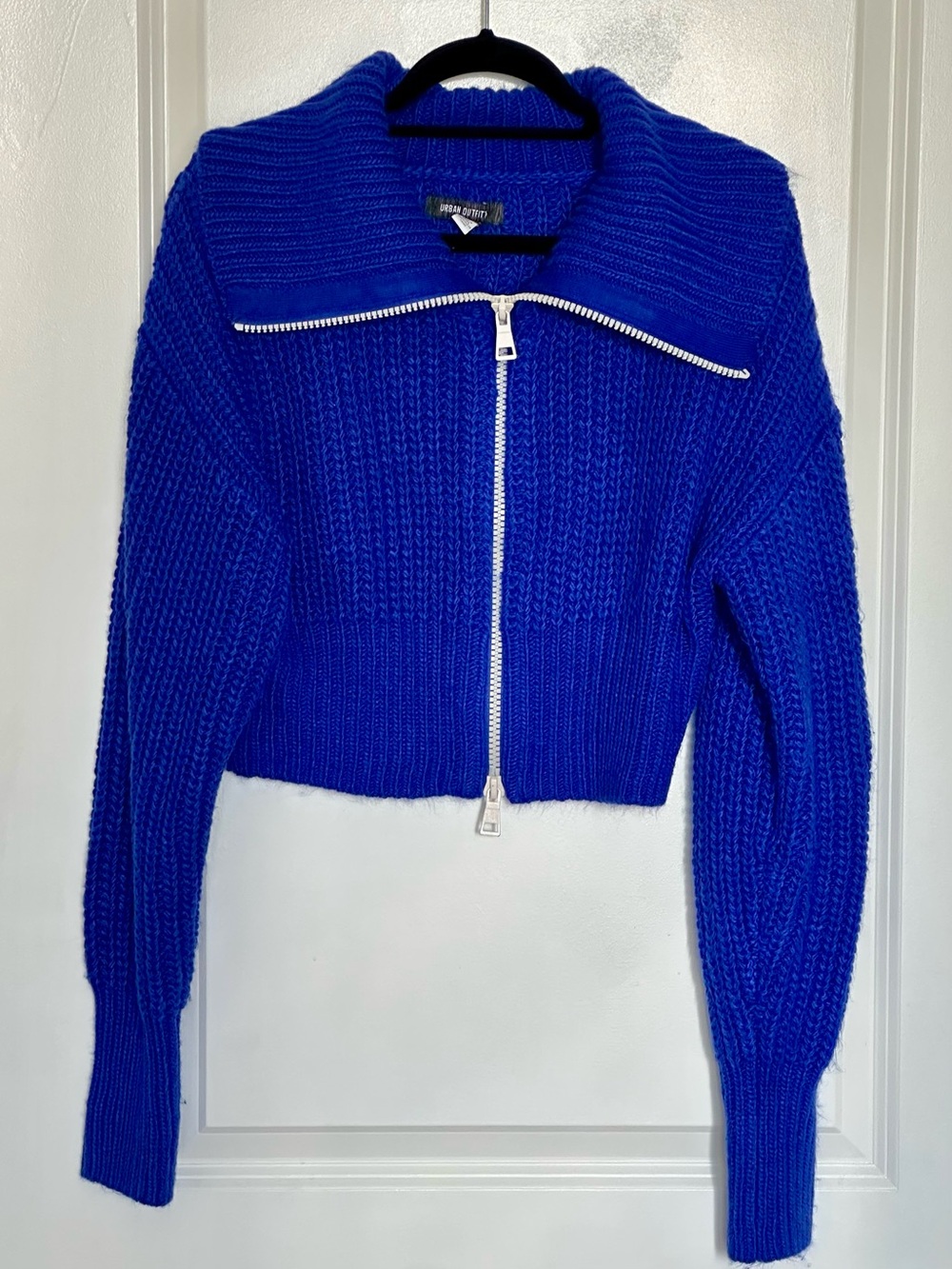 Urban Outfitters Royal Blue Zip-Front Ribbed Knit Sweater
